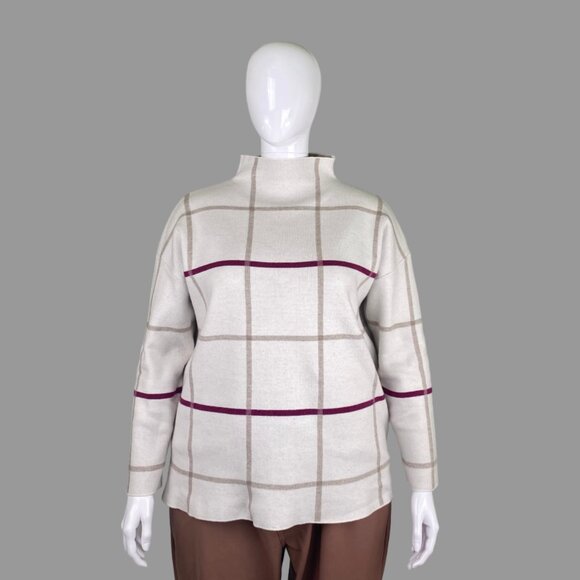Tahari plaid mock neck sweater - Picture 2 of 6